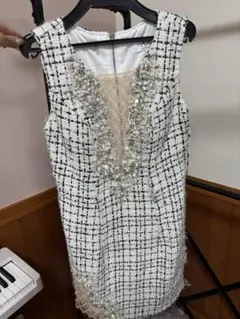 エンジェルRツイード ノースリーブドレス ホワイト/ブラック