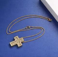 2連クロス×ジルコニア ネックレス S925 シルバー シンプル存在感