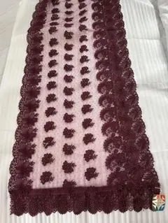 ケミカルショール 花柄刺繍 レース バーガンディ