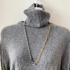 オールステンレス製 ロング小豆チェーン ゴールド×ボールチェーン