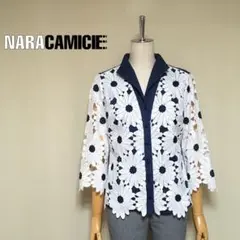 美品/イタリア製◇ナラカミーチェ 洗える レース使い スタンドカラーブラウス 1