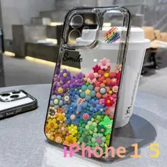 【新品】iPhone 15ケース カラフル フラワー柄 かわいい クリア
