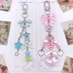 ピンク×水色 ビーズキーホルダー/ストラップ y2k 韓国 コレクトブック 平成