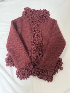 ZARAフリル付き　バーガンディ　ニットカーディガン