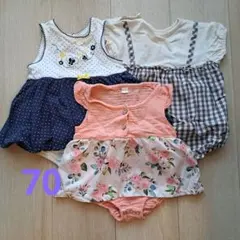 ロンパースセット 70サイズ ドット柄 花柄