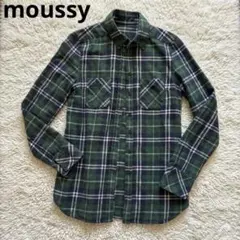 【MOUSSY】マウジー チェック柄 ネルシャツ 背面刺繍 グリーン Fサイズのサムネイル