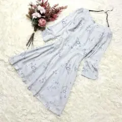 ミッシュマッシュ ミニワンピース 花柄 ブルー系 7分袖 膝丈 春夏【38】清楚