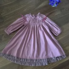 Chopin スモークピンク 七分袖 フリル ワンピース