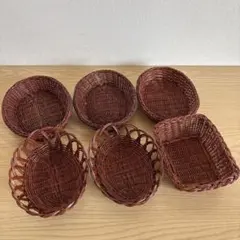 籐製ブラウンバスケット6個セット