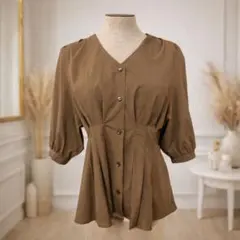 AZUL BY MOUSSY マウジー ペプラムブラウス 五分袖 ブラウン M