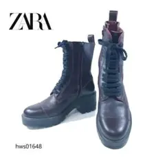 ZARA ショートブーツ サイドジップ レースアップ トラックソール 36のサムネイル