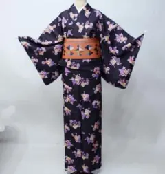 小紋 夏用 単衣 仕立て上がり 単品 Mサイズ ポリエステル100％ 焦げ茶色