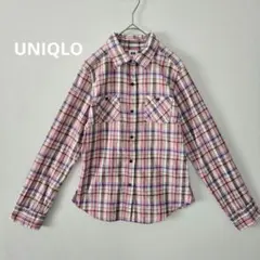 【UNIQLO】シャツ　レディース　M　ピンク　チェック柄　長袖　春