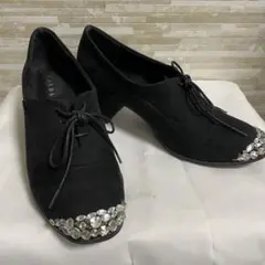 美品☆RANDA ランダ　ビジュー付き黒スエードパンプス　ブラック　Lサイズ