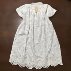 セール❣️新品　刺繍入総レース　ホワイトチュニック ワンピース　半袖