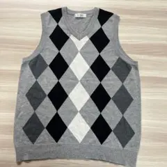 メンズ　アーガイル柄 ベスト Lサイズ グレー　綿50%アクリル50%