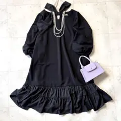 新品同様 ローズティアラ 大きいサイズ46 洗える バックリボンフリルワンピース