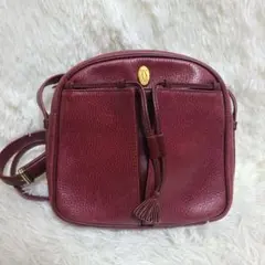 極美品　カルティエ　ショルダーバッグ　レザー　ゴールド　ボルドー