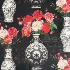フランス　STOF 中国の王朝 明の花瓶と薔薇 オックス　生地　ハギレ