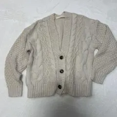 クリーム色 ケーブル編みカーディガン サイズF