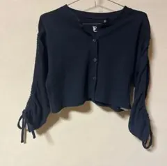 【ジュエティ】ショート丈カーディガン ドロストスリーブ ブラック Eロゴ　M