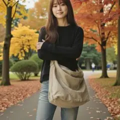 [新品] キャンバス ショルダーバッグ カーキ 大容量 斜め掛け