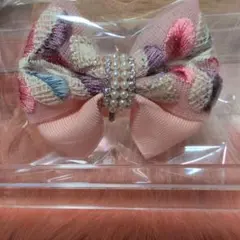 【新品未使用】ハンドメイド　インド刺繍花柄リボン ポニーフック　137