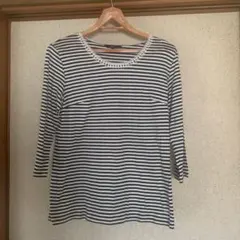 DAKS 7分袖 黒白ボーダー ロゴ入り カットソー Tシャツ サイズ42