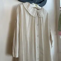 Mushroom マッシュルーム　フリル襟　リネン混ブラウス　大人ナチュラル　森