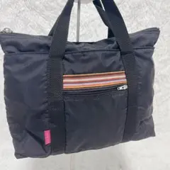 美品 Paul Smith ナイロン ハンドバッグ 黒 マルチストライプ 軽量