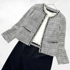 上品✨ ツイードジャケット ノーカラー LL 大きいサイズ 入学式