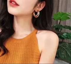 ゴールド 3連フープピアス