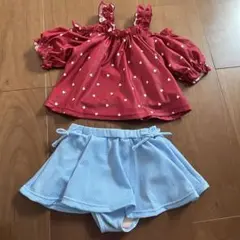 新品 未使用 プティマイン 110 ハート セパレート 水着 リボン 赤