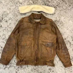 Vintage レザージャケット 深水光太　短丈　90s 古着　ブラウン　ボア