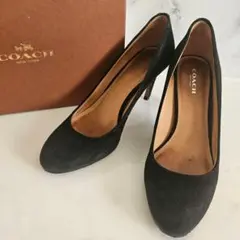 COACH ブラック スエード パンプス ハイヒール アーモンドトゥ 23cm