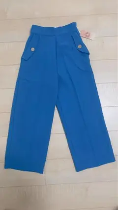 ブルー ワイドパンツ Mサイズ ハイウエスト ウエストゴム 新品タグ付き