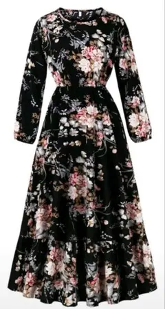 ♥新品♥花柄ワンピース♥長袖ワンピース 黒花柄ワンピ