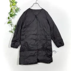 無印良品 MUJI 軽量ダウン ポケッタブル ノーカラーコート M 黒 ロング丈