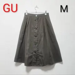 GU　フレアスカート　M　オリーブ　フロントボタン　ポリエステル　レーヨンのサムネイル