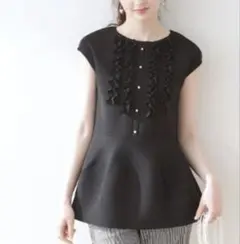Couture brooch フリルフレンチペプラムニット　ネイビーのサムネイル