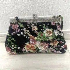花柄 ビーズ刺繍 がま口 パーティーバッグ クラッチバッグ 和装 クラシカル 黒