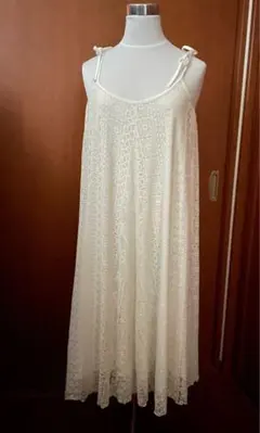 ジェラートピケ アイボリー 花柄レース キャミワンピース