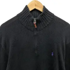 90s ラルフローレン ハーフジップ 刺繍ロゴ ブラック 黒 ニット セーター