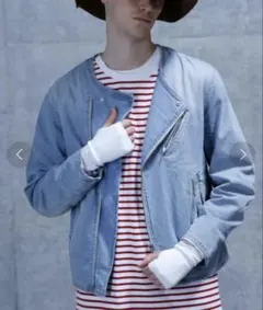 【美品】monkey time ノーカラーデニムライダースジャケット