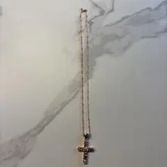 未使用ローズゴールドクロスネックレス エメラルドストーンサークルデザイン調節可能