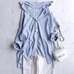 美品 イエナ シャツ ストライプ オーバーサイズ ブルー ホワイト 青 白