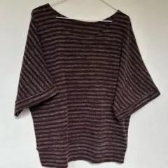 レディース　ブラウン系ボーダー半袖ニット