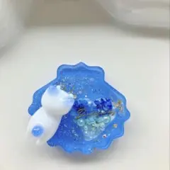 再販△】 レジン ヘアゴム ハートに飛びつく猫ちゃん ミルキーミント