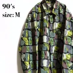 90s 古着　ビンテージ 総柄シャツ　ペイント柄　シャツ　柄シャツ
