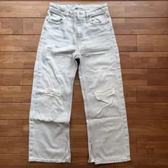 【早い者勝ち】ZARA ライトグレー ダメージデニムパンツ 140